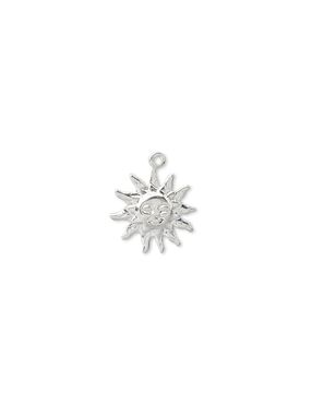 20 Silver Plated 12mm Smiling Sun Stamped Drops Charms Beads